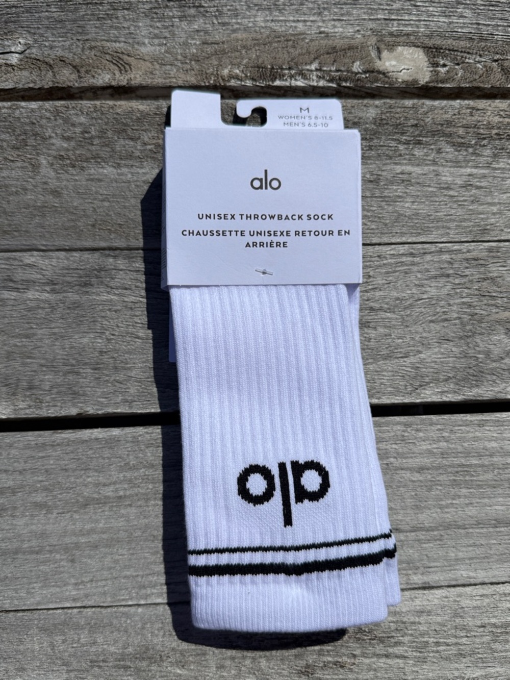 ALO Unisex Throwback Sock - Athletic WHITE BLACK NWT